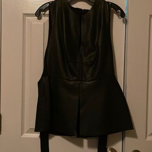 Black leather peplum top with built in belt